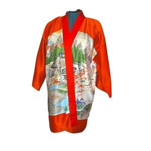Vintage Japanese Kimono Robe One Size Open Retro 34.5" Long, 22.5 Wide